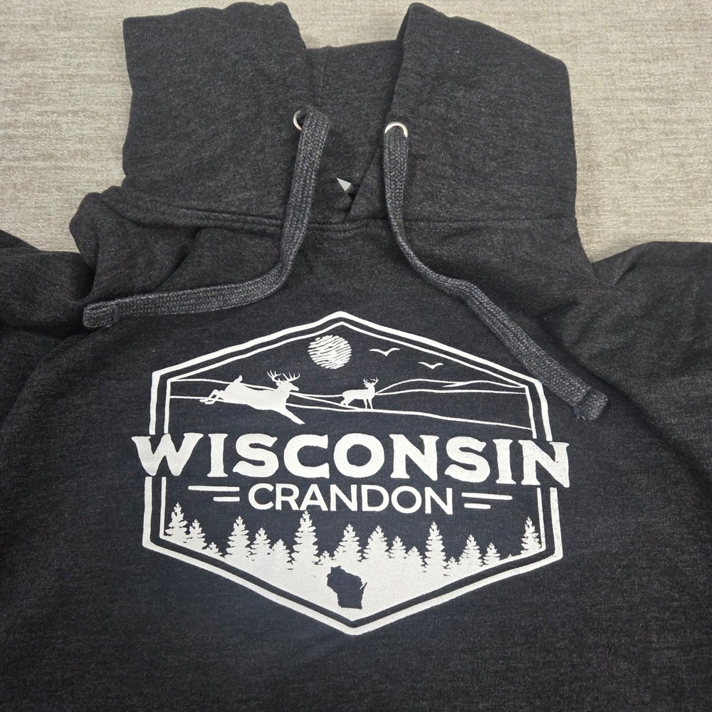 Independent Trading Co Wisconsin Crandon Hoodie Charcoal Gray Graphic Large